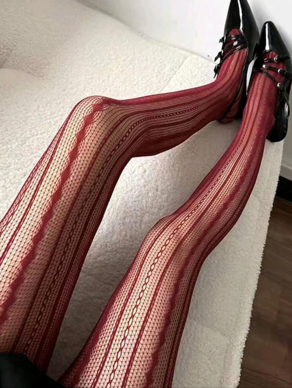 NWT Sexy Red Vintage Romantic Vertical Striped Openwork Hosiery Tights